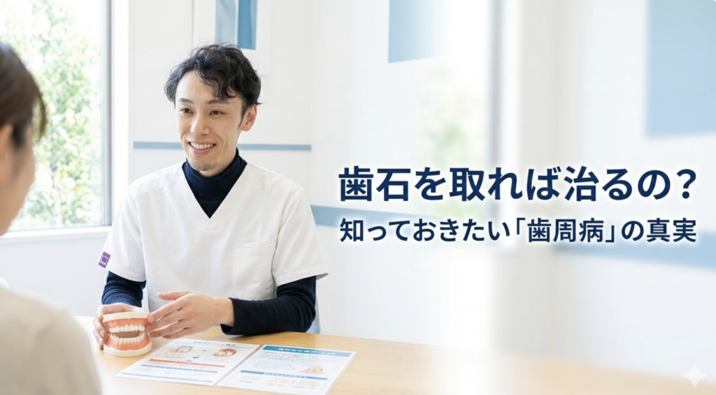歯石を取れば歯周病は治るのか、歯周病治療とメインテナンスの考え方を解説する湘南予防・歯科室のブログ画像