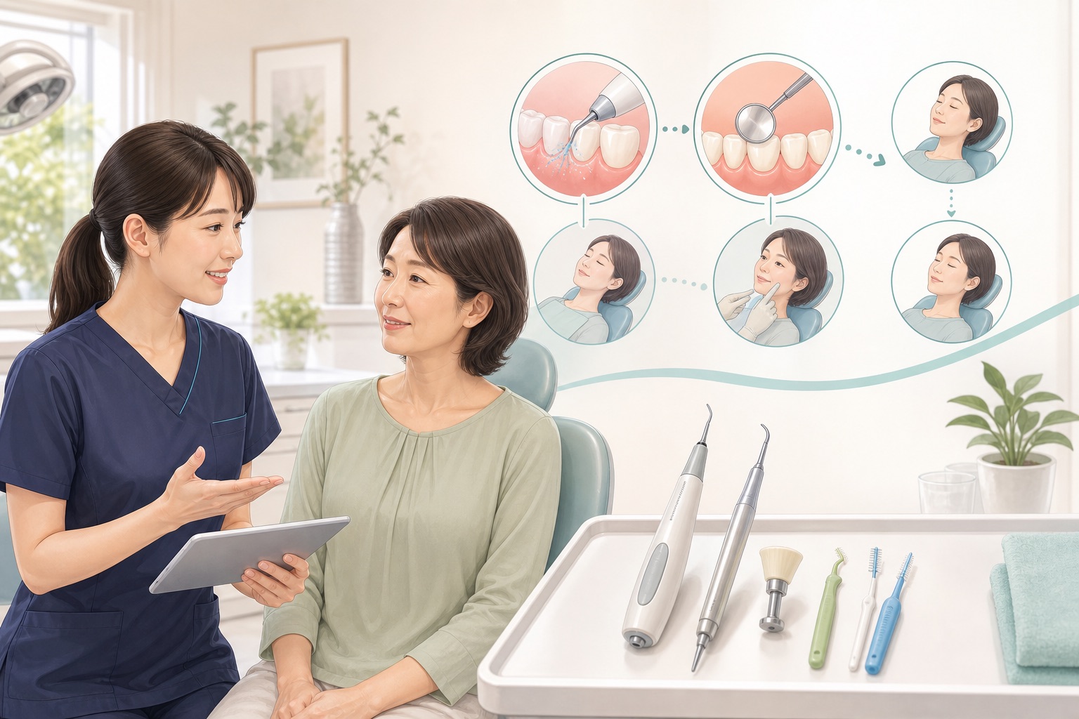 器具や進め方を患者の状態に合わせて調整するイラスト