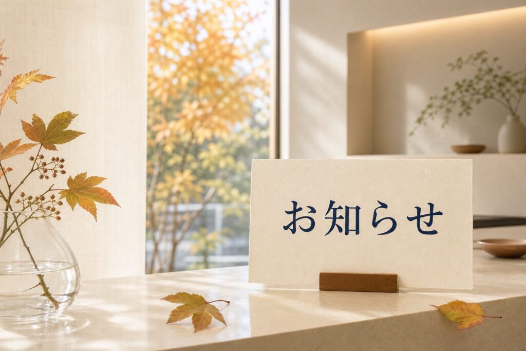 10月のお知らせイメージ（色づき始めた秋の葉）